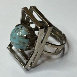 West German Brutalist 925 turquoise ring